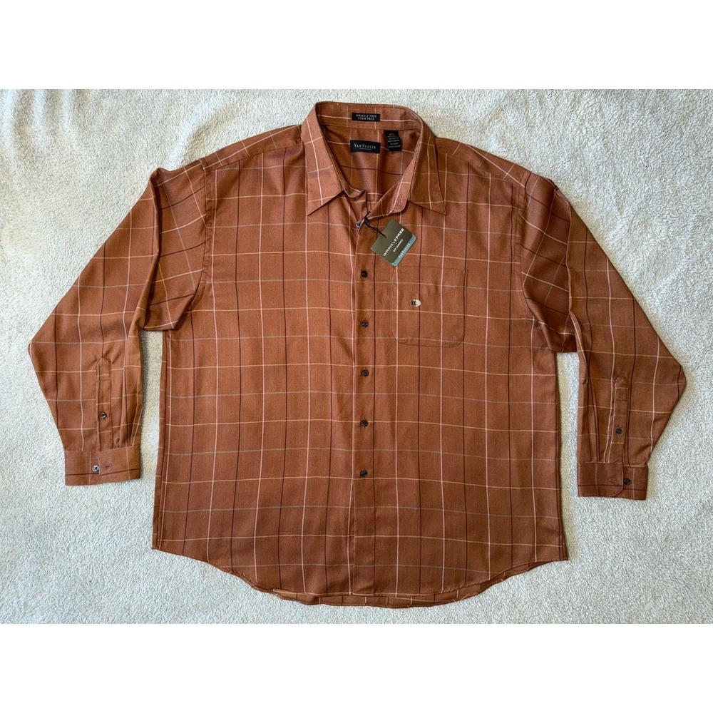 NWT Van Heusen Weinkle Free Burnt Orange Long Sleeve Dress Shirt Mens Size‎ XXL